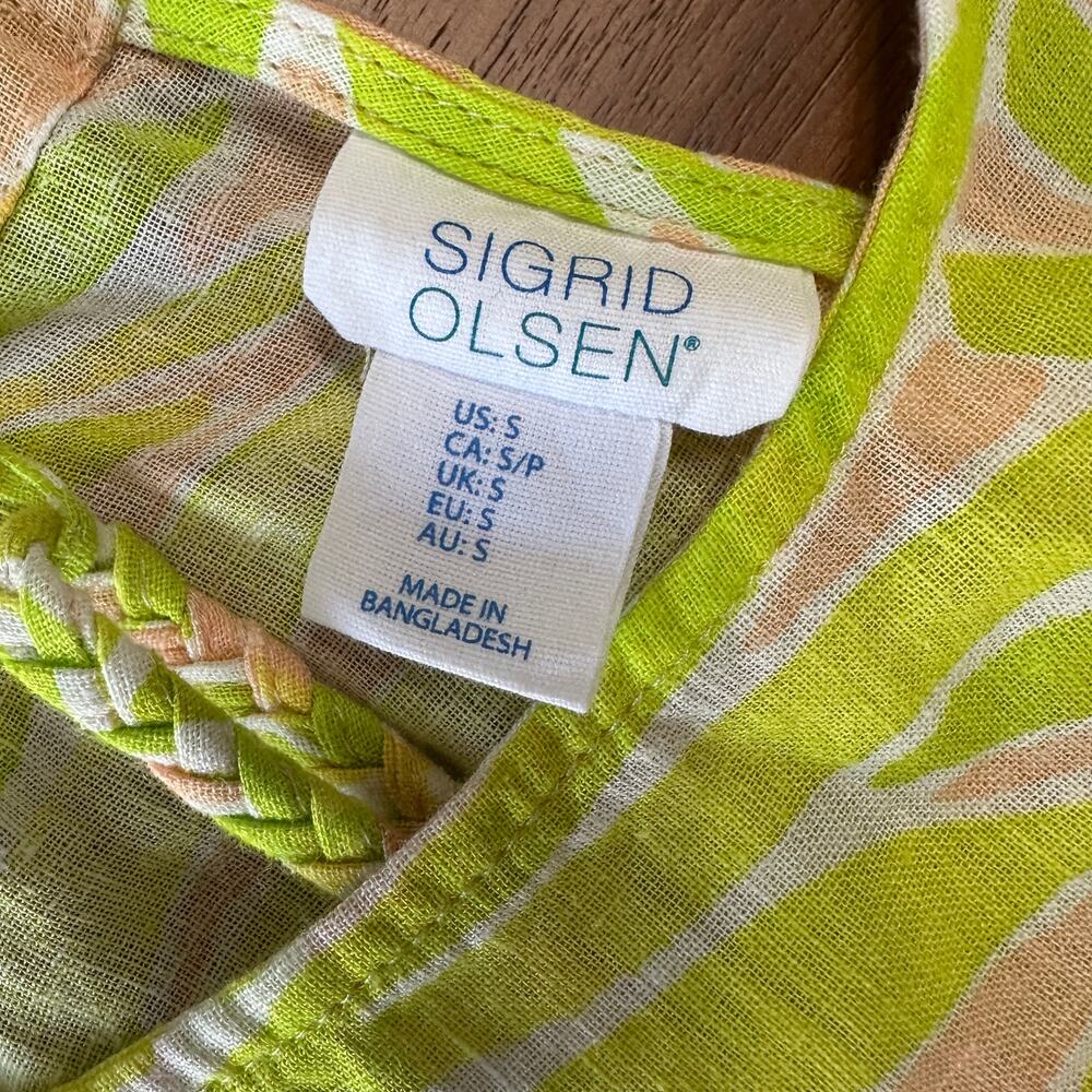 Sigrid Olsen Linen Blend Maxi Cover-Up Dress, Palms Print, Coastal Beachy Small - Picture 7 of 10